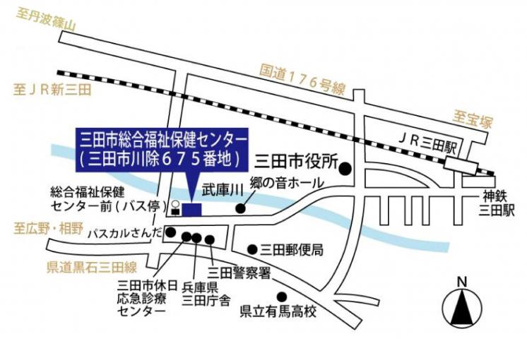 三田市総合福祉保健センター２階　講座室への地図